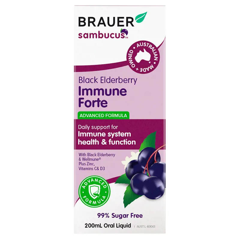 Brauer Sambucus Black Elderberry Cold & Flu Forte for Adults 200ml