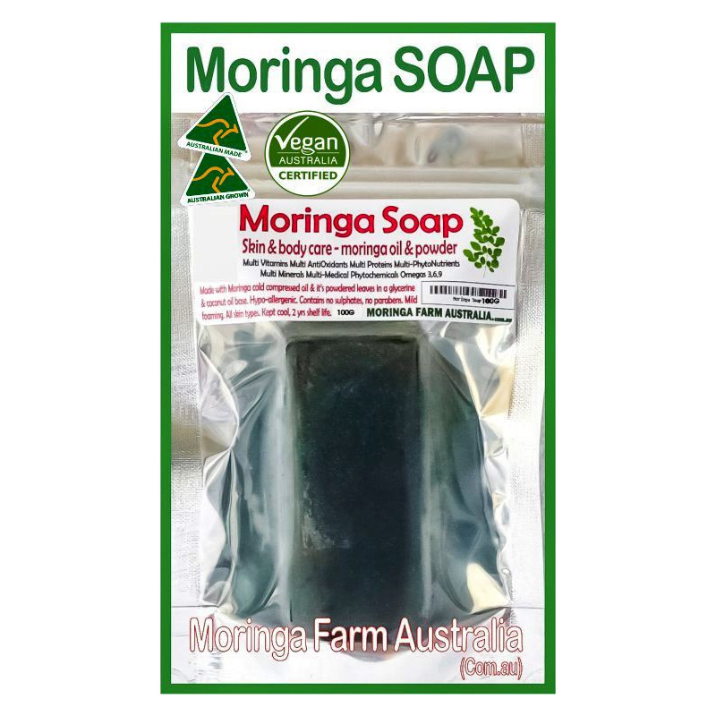 Australian Moringa Soap 100G - Moringa seed oil & ground leaf prep.