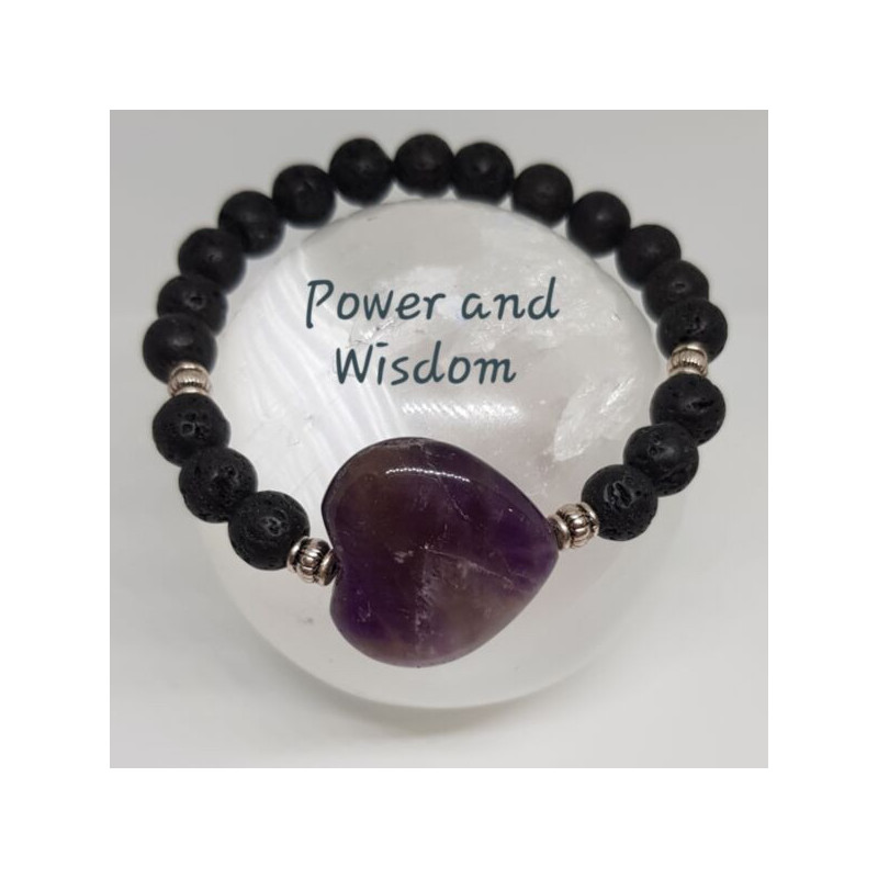 Amethyst Heart with Black Lava Bracelet