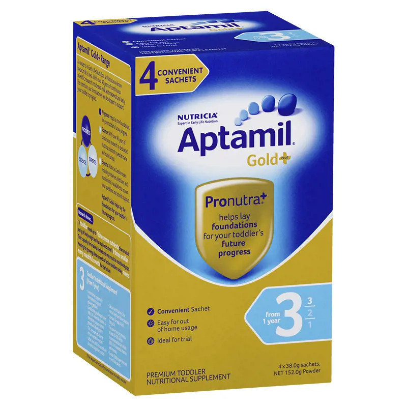 Aptamil Gold+ 3 Toddler Milk Drink Powder Sachets From 1 Year 4 Pack 38.8g