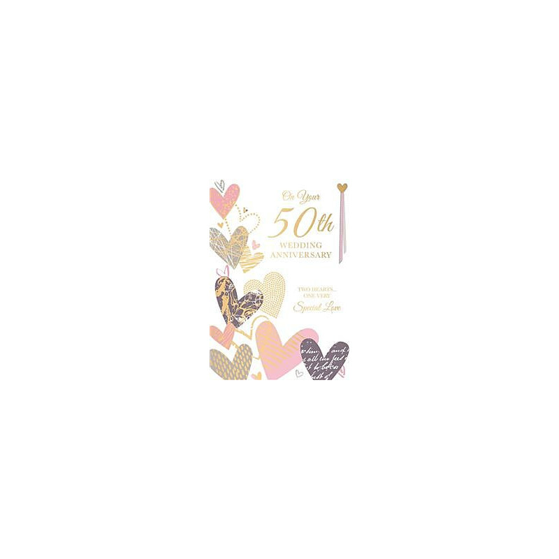 50th Anniversary Multiple Pink and Gold Hearts Greeting Card
