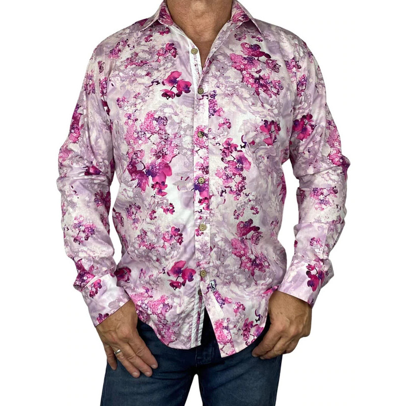 Banks Floral Cotton L/S Big Mens Shirt - Pink