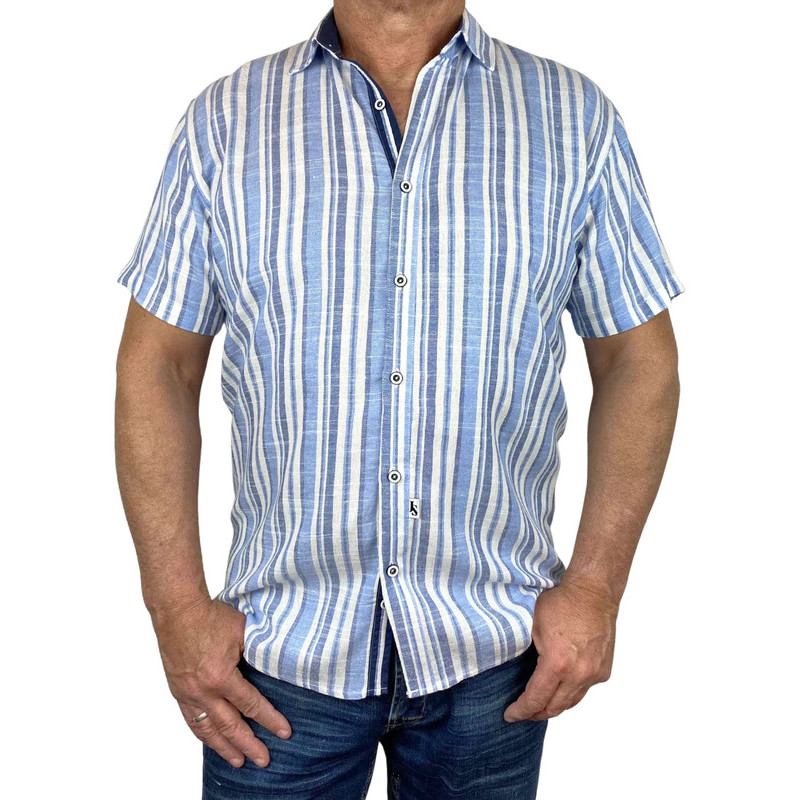 Avalon Stripe Linen S/S Big Mens Shirt - Blue/White