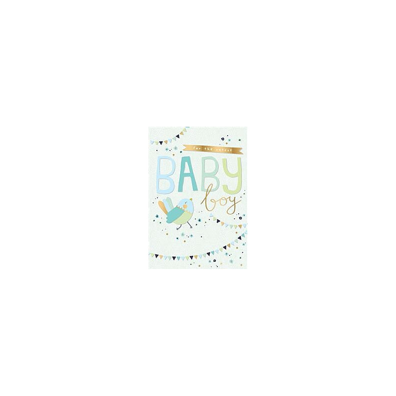 Baby Congrats Boy Blue Bird and Bunting on Spotty Background Greeting Card Tiny Friends