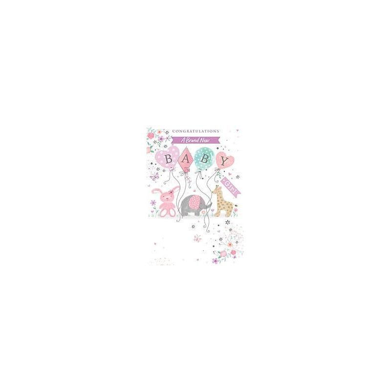 Baby Girl Balloons and Animals Greeting Card