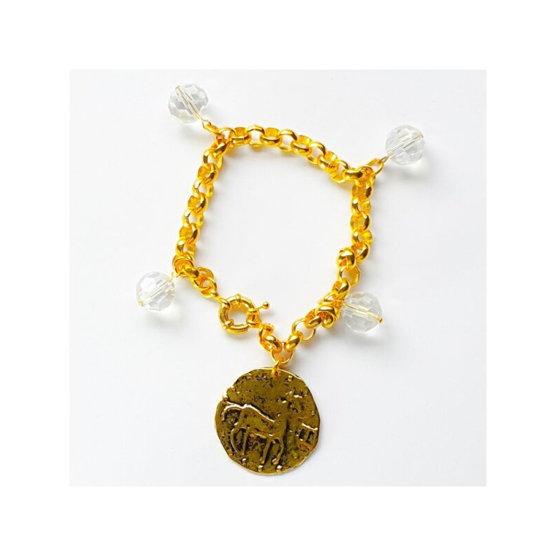 Crystal And Cream Pearl Byzantine Coin Horse Bracet