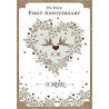 Anniv 1st 2 Gold Birds Inside Heart Greeting Card