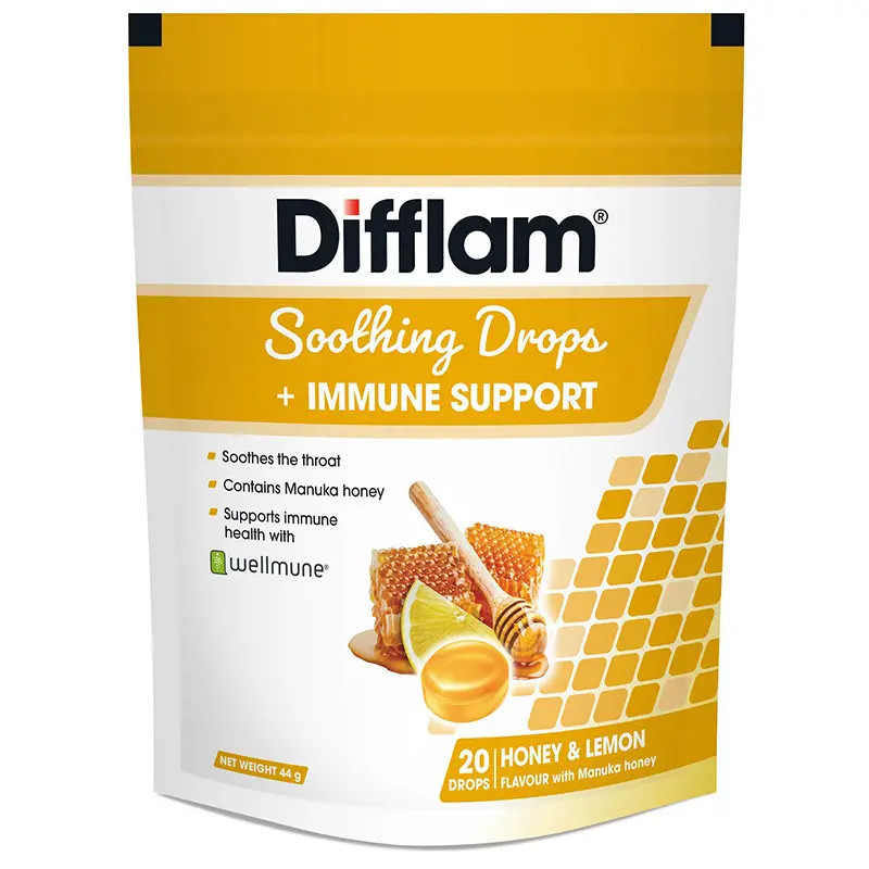 Difflam Soothing Drops + Immune Support Honey & Lemon 20 Pack