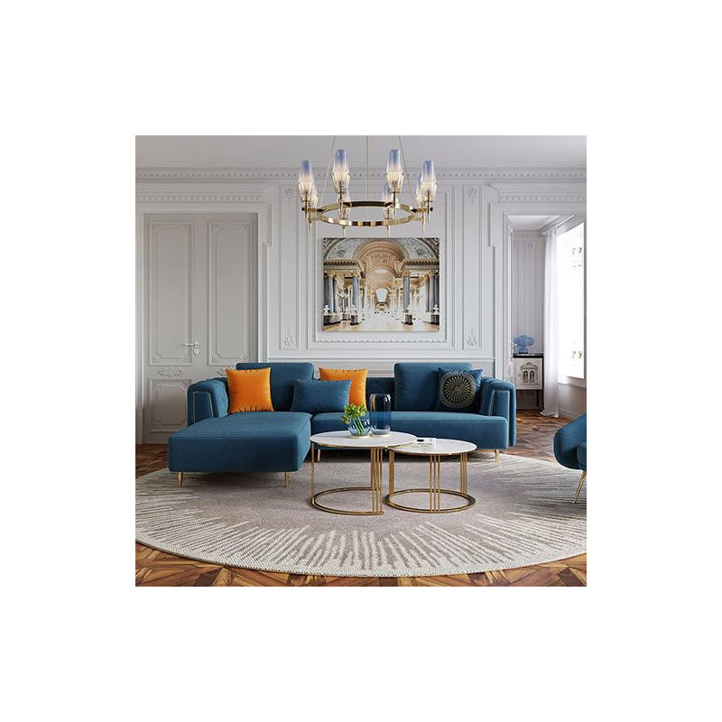 Dior 3 Seater Sofa + Left/Right Hand Chaise – Fabric Blue
