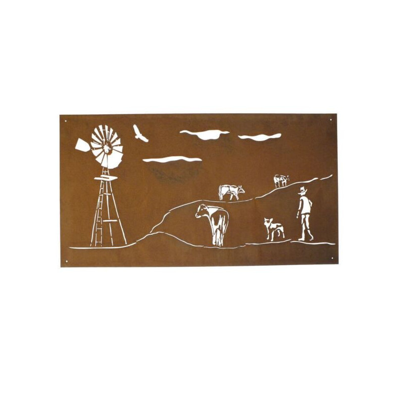 Drover and Windmill Metal Garden Wall Art Panel