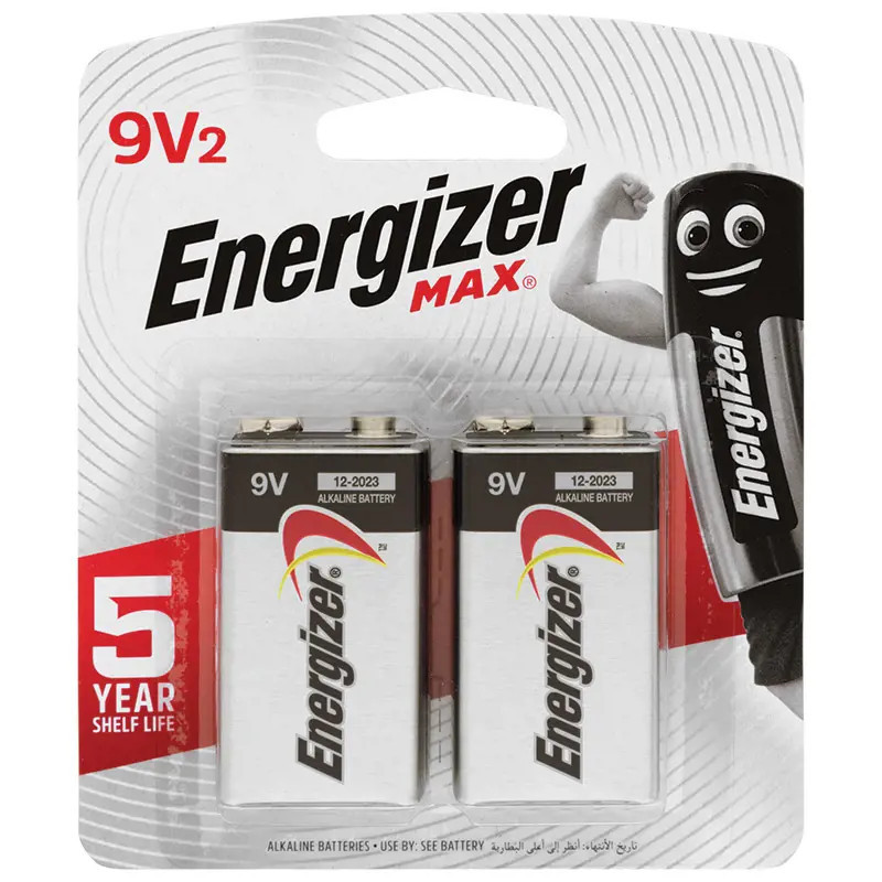 Energizer Max Alkaline Battery 12-2023 9 Volts 2 Pack