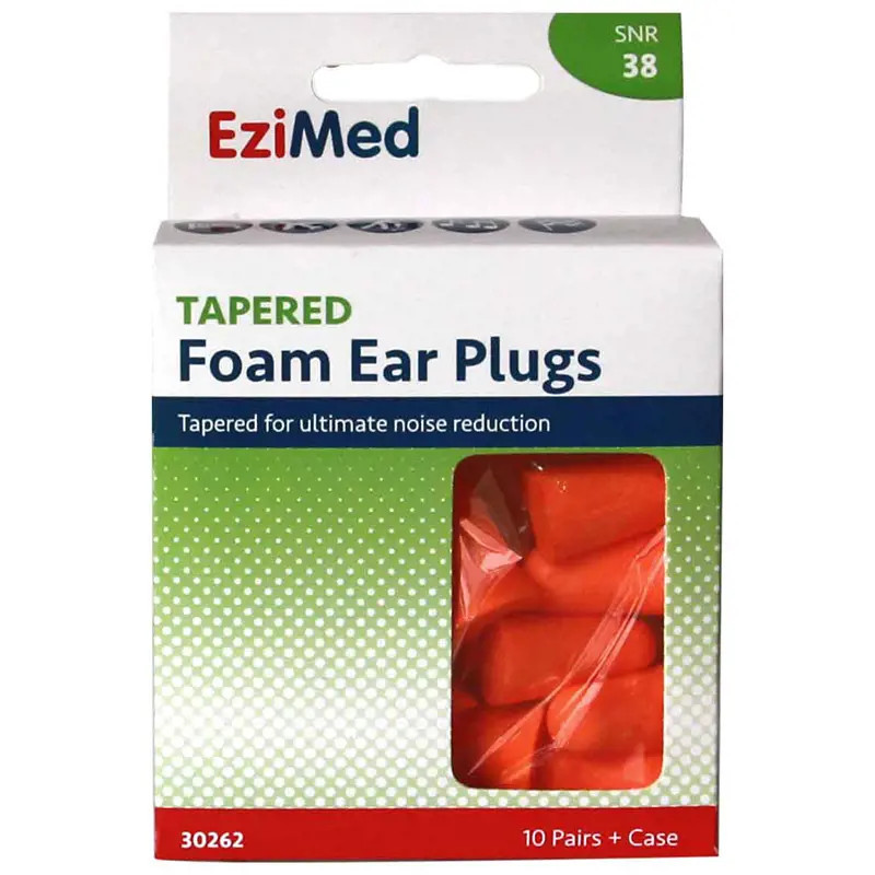 EziMed Tapered Foam Ear Plugs 10 Pack + Case