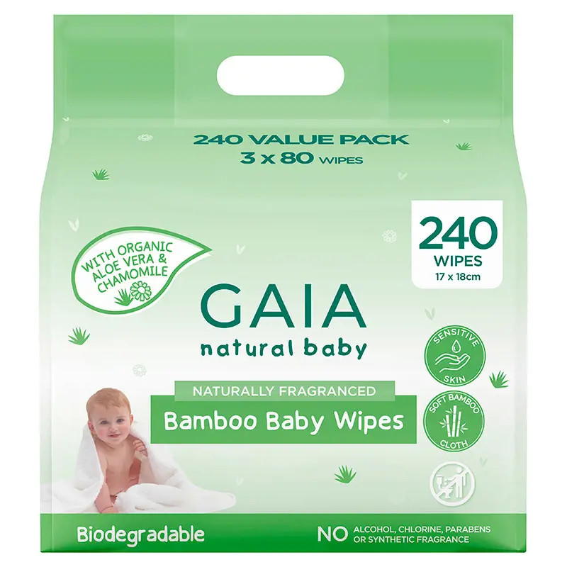 GAIA Natural Baby Bamboo Baby Wipes 240 Pack