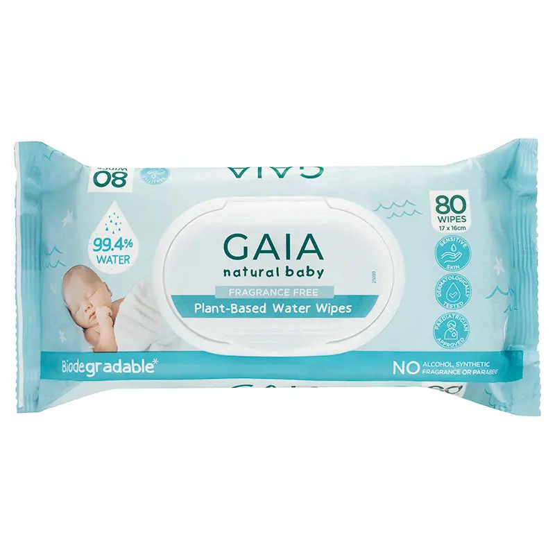 GAIA Natural Baby Plant-Based Water Wipes 80 Pack