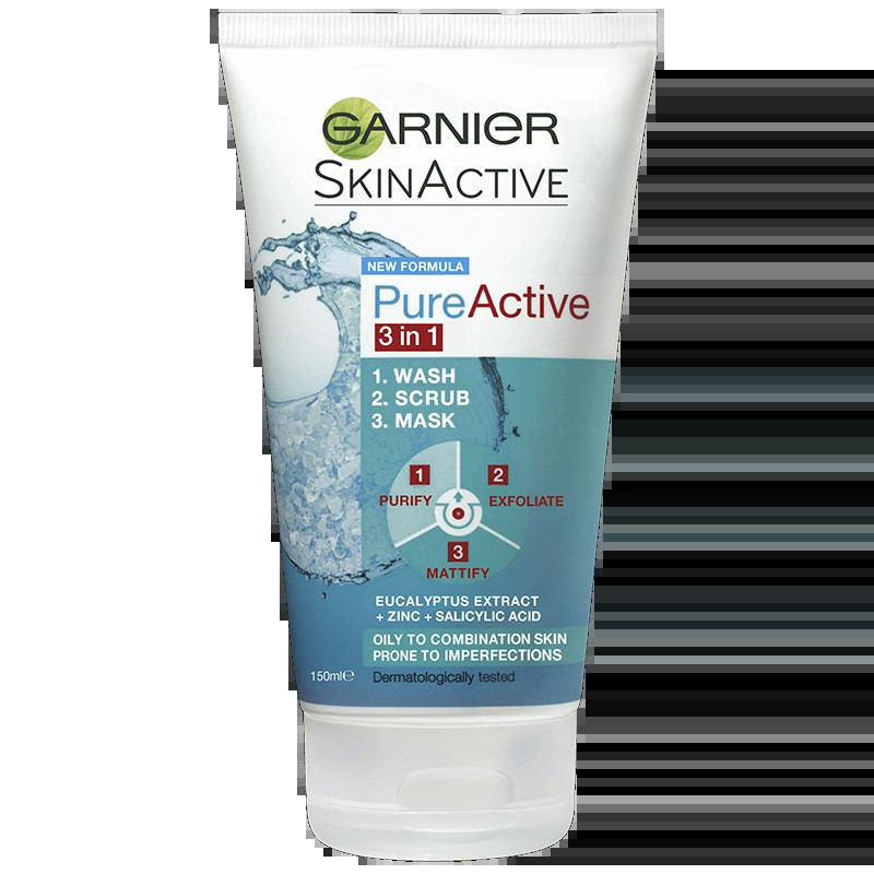 Garnier Pure Active 3 in 1 Wash, Scrub & Mask 150ml