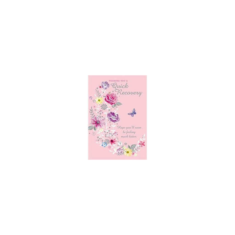 Get Well Fem Trad Flowers and Butterfly Greeting Card