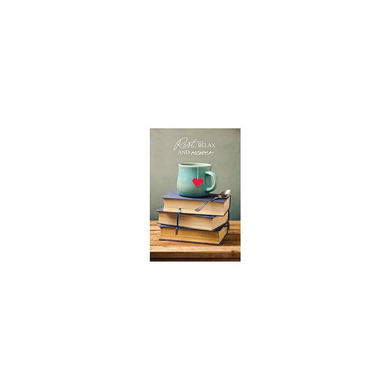 Get Well Female Cup of Tea on Books Greeting Card