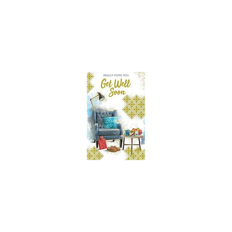 Get Well Male Chair Slippers Tea Greeting Card