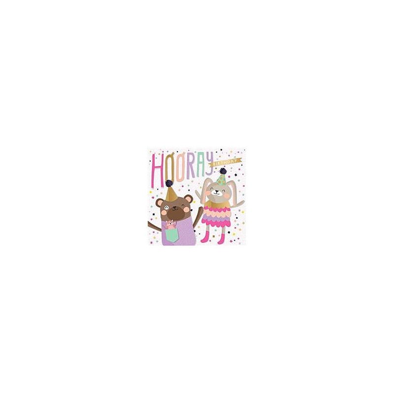 Hooray Bunny Bear with Cat in Pocket Greeting Card LOLS
