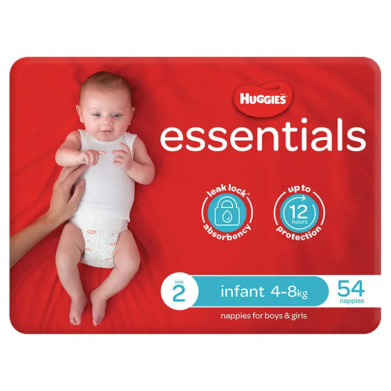 Huggies Essentials Unisex Size 2 Infant (4 - 8kg) 54 Nappies