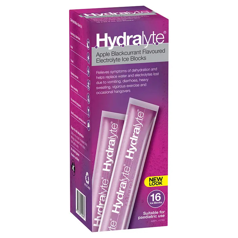 Hydralyte Electrolyte Ice Blocks Apple Blackcurrant 16 Pack