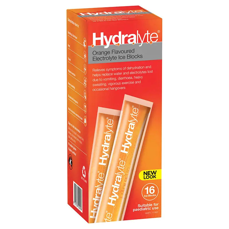 Hydralyte Electrolyte Ice Blocks Orange 16 Pack