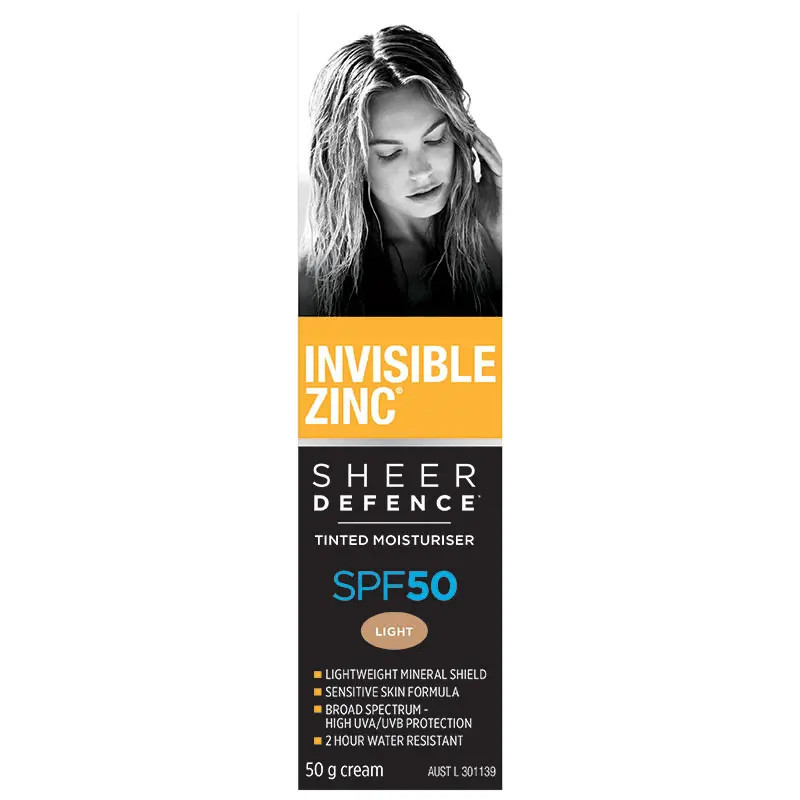Invisible Zinc Sheer Defence Tinted Moisturiser SPF50 Light 50g