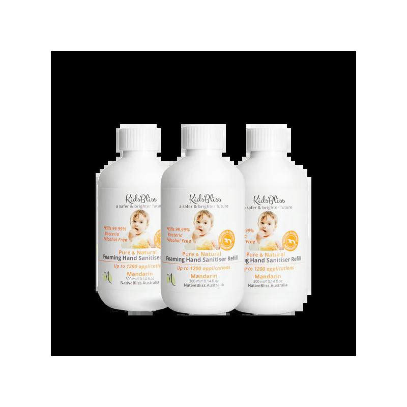 KidsBliss Bulk Buy | Alcohol-Free Foaming Hand Sanitiser - Refill 300ml x3 Mandarin