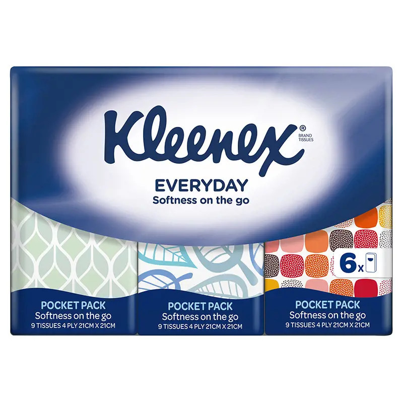 Kleenex Everyday Pocket Pack Facial Tissues 8 Sheets x 6 Pack