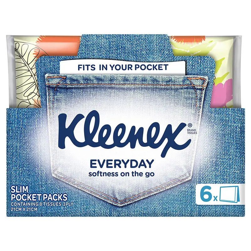 Kleenex Everyday Wallet Pack Facial Tissues 8 Sheets x 6 Pack