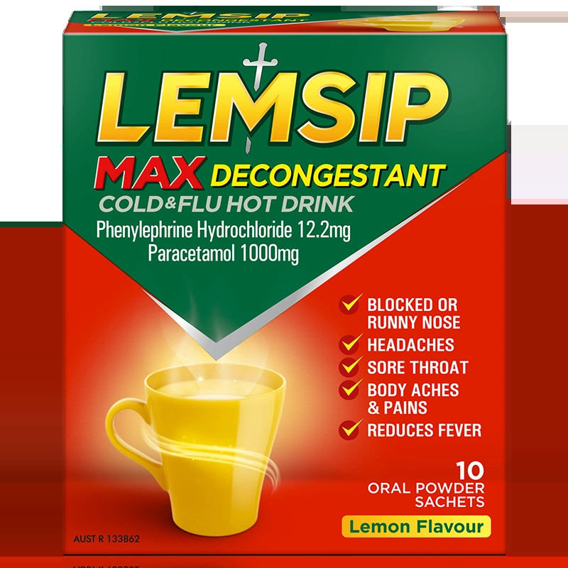 Lemsip Max Cold & Flu Hot Drink Decongestant PE Lemon 10 Sachets