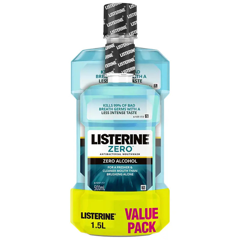 Listerine Zero Alcohol Mouthwash 1 Litre + 500ml Value Pack