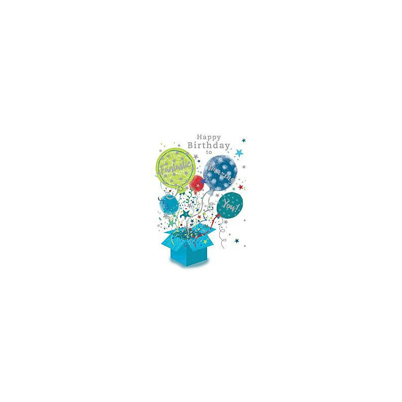 Male Balloons Coming Out of Box Greeting Card