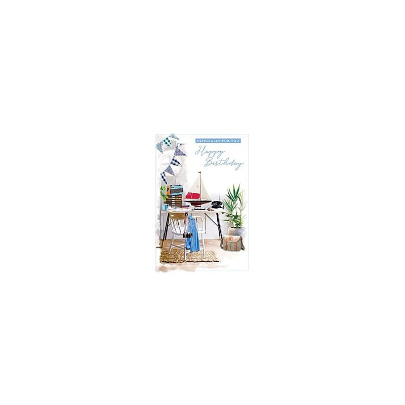 Male Desk with Sail Boat Greeting Card