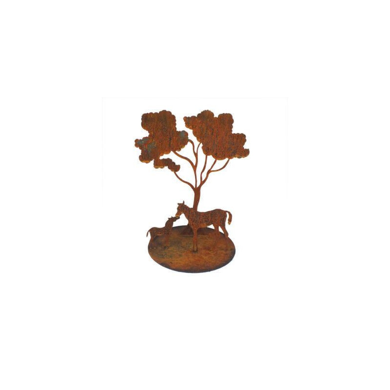 Mare and Foal Under Tree Metal Garden Art