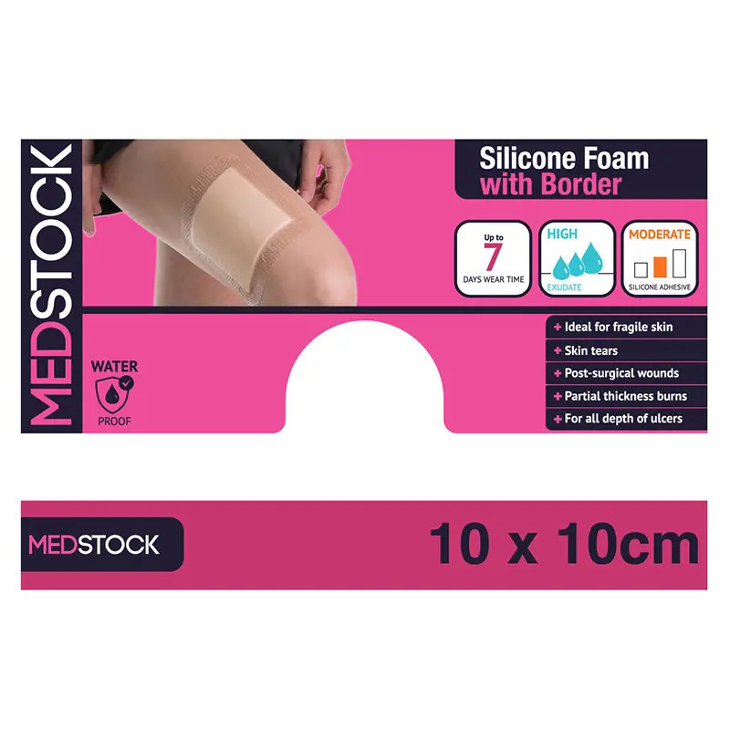 Medstock Silicone Foam Dressing With Border 10cm x 10cm