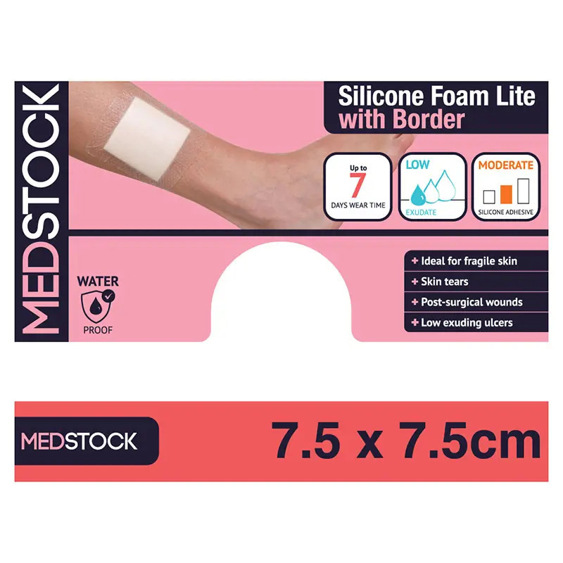 Medstock Silicone Foam Dressing with Border Lite 7.5cm x 7.5cm