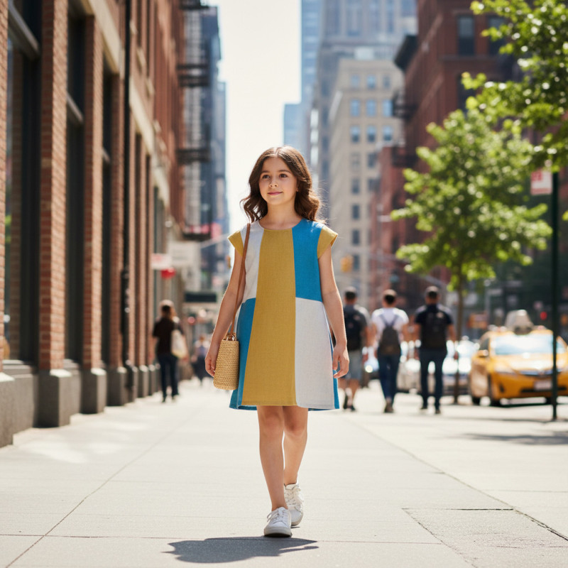 Miramara Designs - Andrea Colorblock Girls Linen Dress
