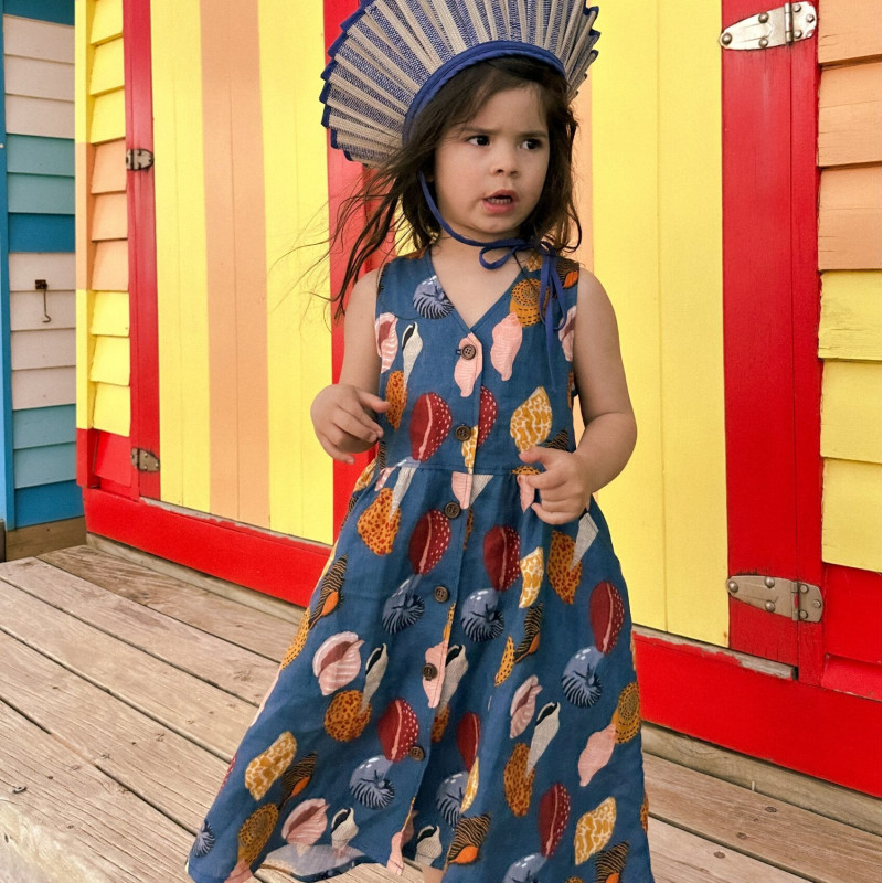 Miramara Designs - Ivy Girls Linen Dress - Blue Shells
