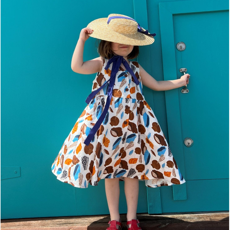 Miramara Designs - Ivy Girls Linen Dress - White Shells