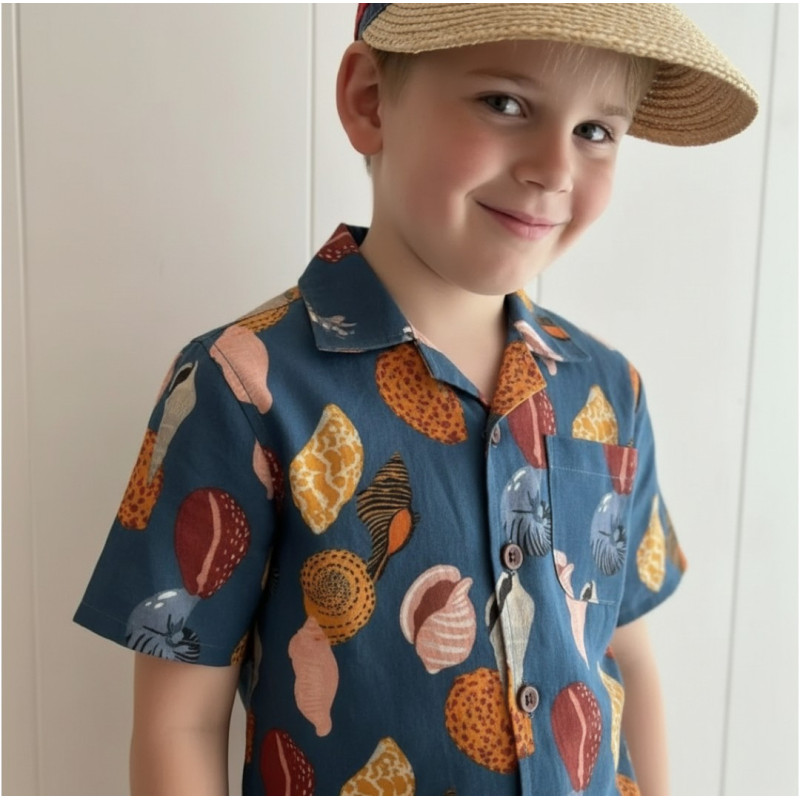 Miramara Designs - Kids Linen Shirt-Blue Shells