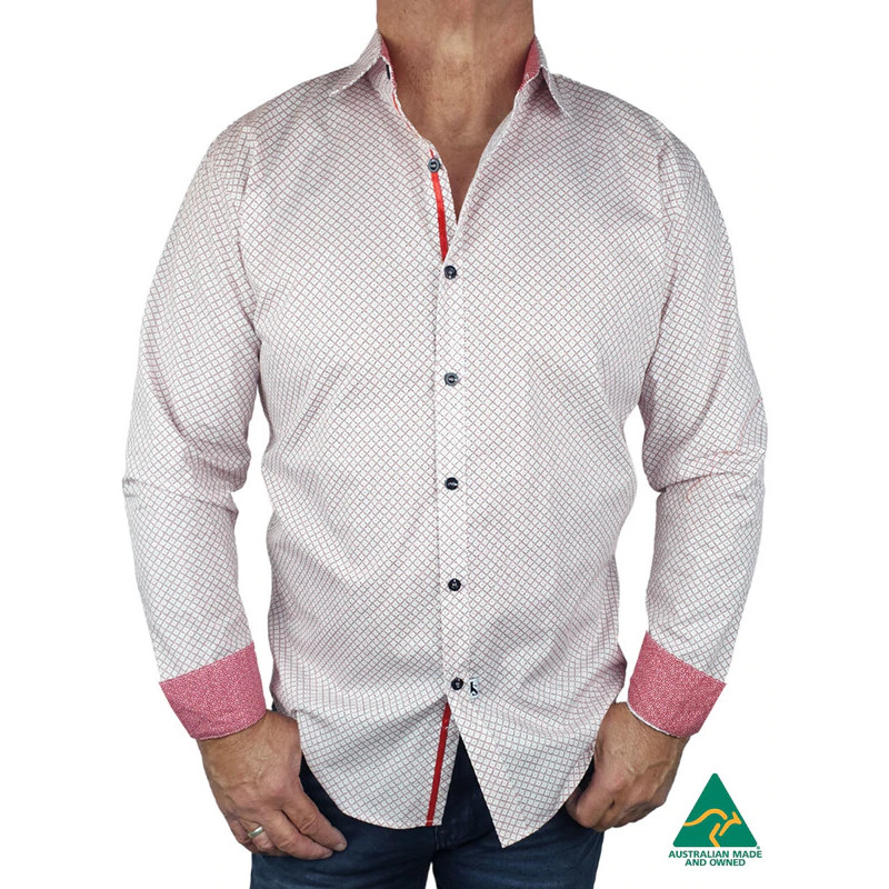 Monarch Printed Cotton L/S Big Mens Shirt - Red/White