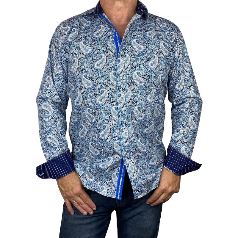 Myth Paisley Cotton L/S Shirt - Blue/Grey