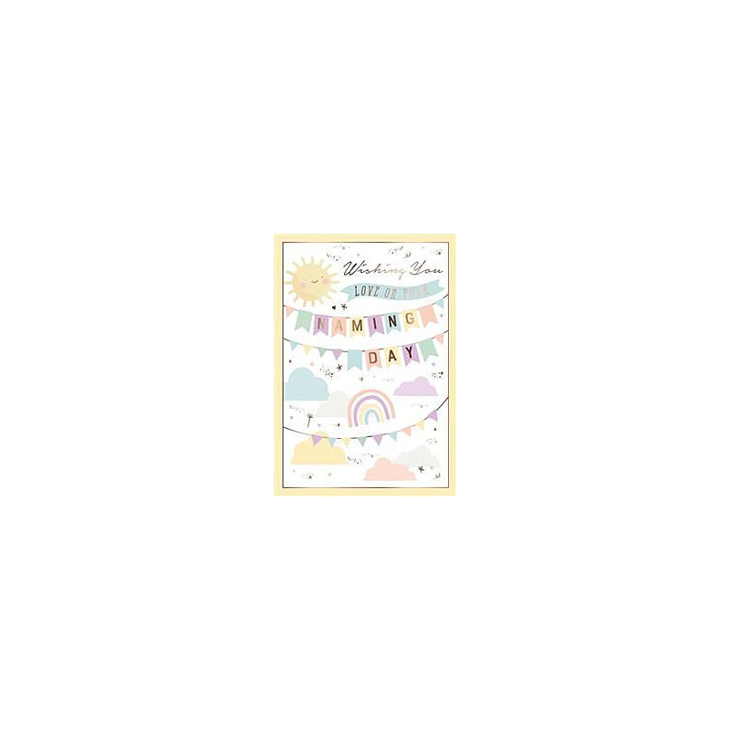 Naming Day Bunting Sun and Clouds Greeting Card