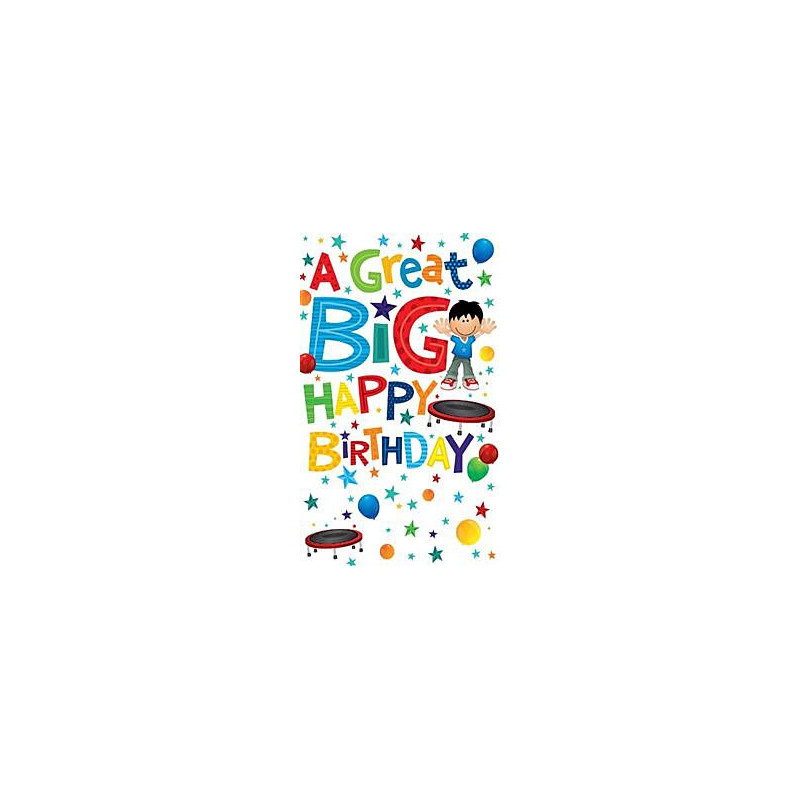 Planet Happy Boy Jumping on Mini Trampoline Greeting Card Planet Happy