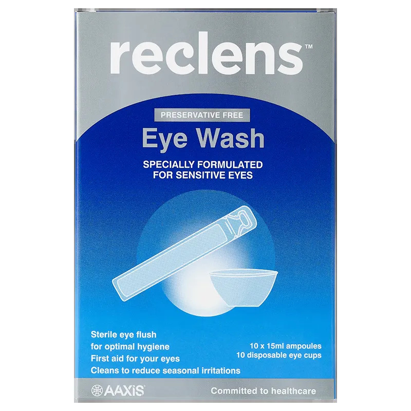 Reclens Eye Wash with Disposable Eye Baths 15ml 10 Pack