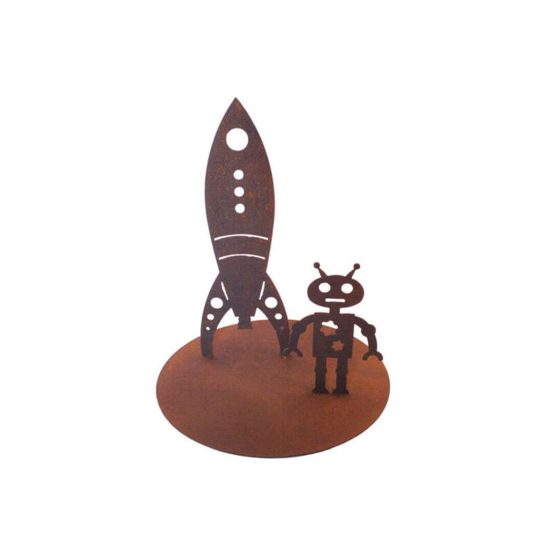 Rocket and Robot Stand Garden Art