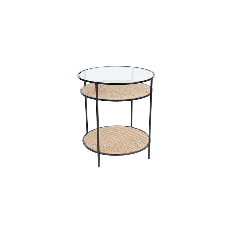 SH Marina Rattan Round Lamp Table with Black Frame