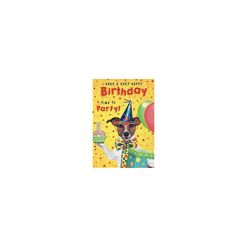Teen Male Dog Holding Cupcake and Present Greeting Card