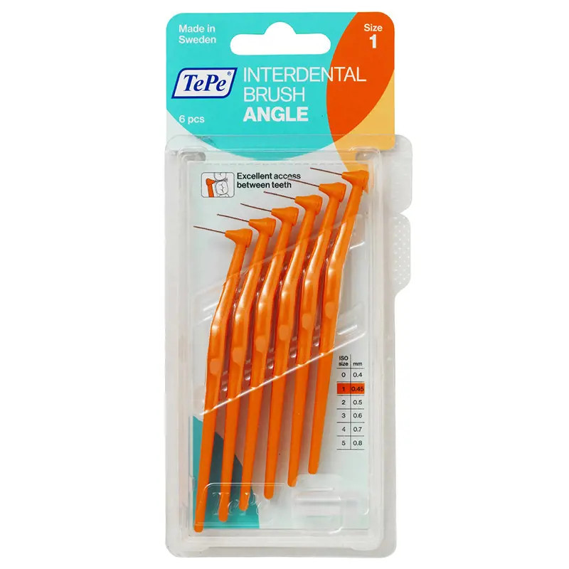 TePe Interdental Brush Angle 0.45mm Orange Size1 6 Piece Pack